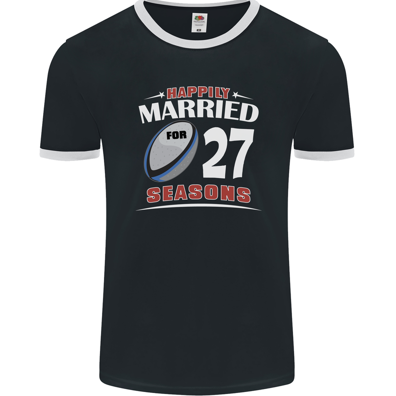 27 Year Wedding Anniversary 27th Rugby Mens Ringer T-Shirt FotL Black/White