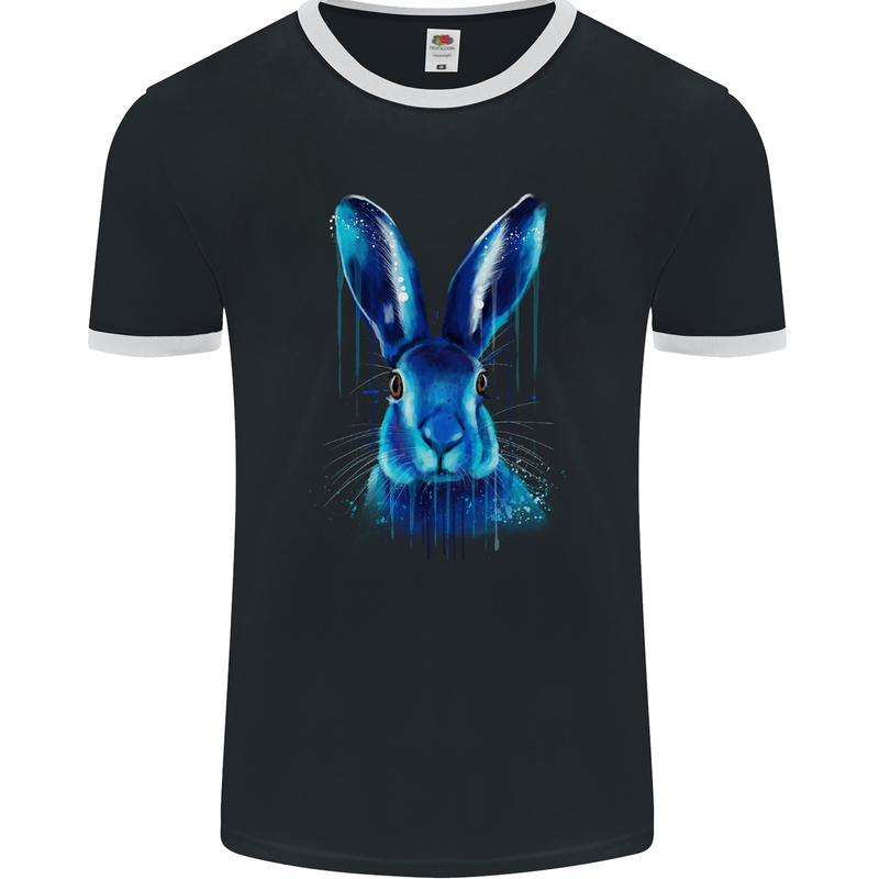 Watercolour Rabbit Mens Ringer T-Shirt FotL Black/White