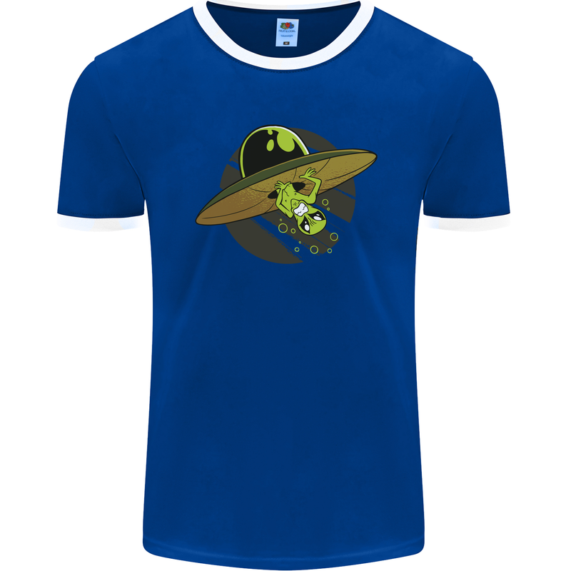 A Funny Alien Stuck in a UFO Flying Saucer Mens Ringer T-Shirt FotL Royal Blue/White