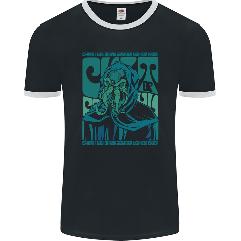 Cthulhu Cult Kraken Mens Ringer T-Shirt FotL Black/White