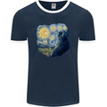 Cat Vangogh Funny Feline Painting Mens Ringer T-Shirt FotL Navy Blue/White