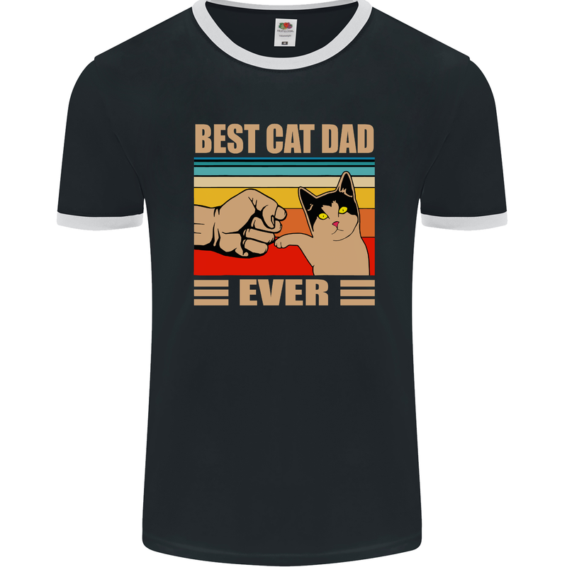 Best Cat Dad Ever Funny Father's Day Mens Ringer T-Shirt FotL Black/White