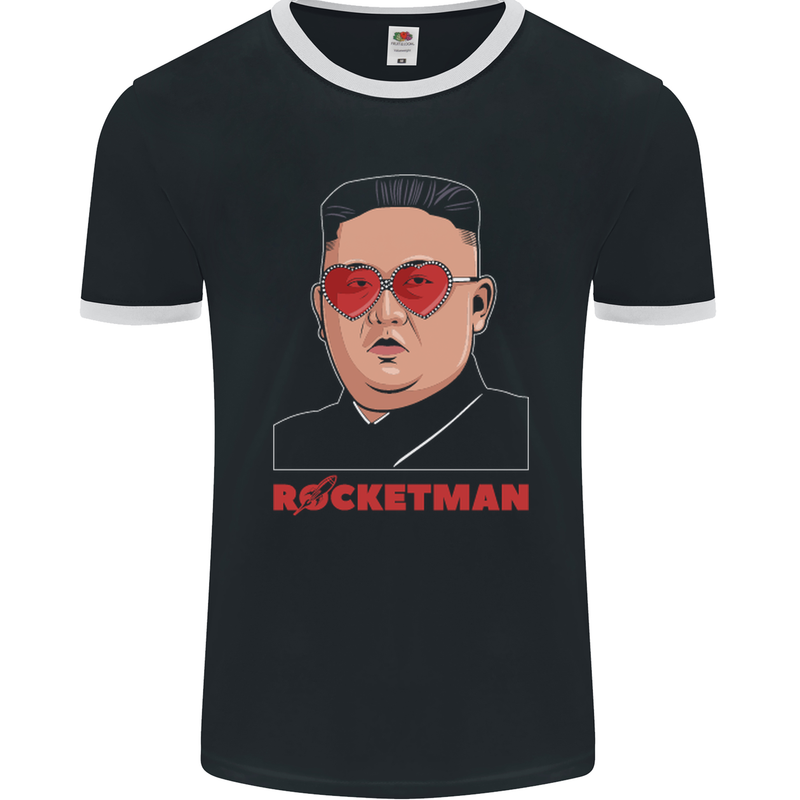 Rocket Man Kim Jong-un Missile Test Funny Mens Ringer T-Shirt FotL Black/White