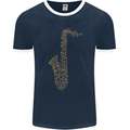 A Saxaphone Musical Instruments Brass Band Mens Ringer T-Shirt FotL Navy Blue/White