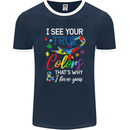 I See Your True Colours Autism Autistic Mens Ringer T-Shirt FotL Navy Blue/White