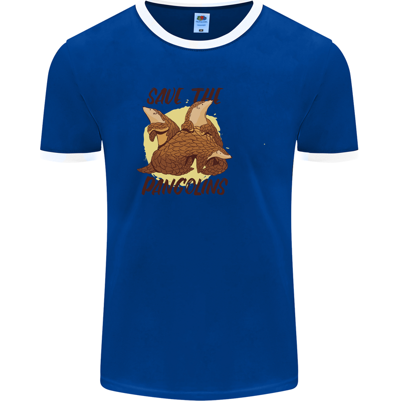 Save the Pagolins Environment Endangered Mens Ringer T-Shirt FotL Royal Blue/White