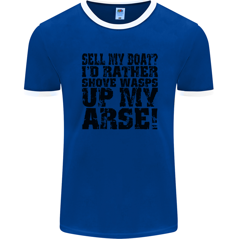 Sell My Boat? Speedboat Yacht Dingy Sailing Mens Ringer T-Shirt FotL Royal Blue/White