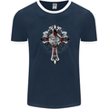 Steampunk Cross Gothic Heavy Metal Biker Mens Ringer T-Shirt FotL Navy Blue/White