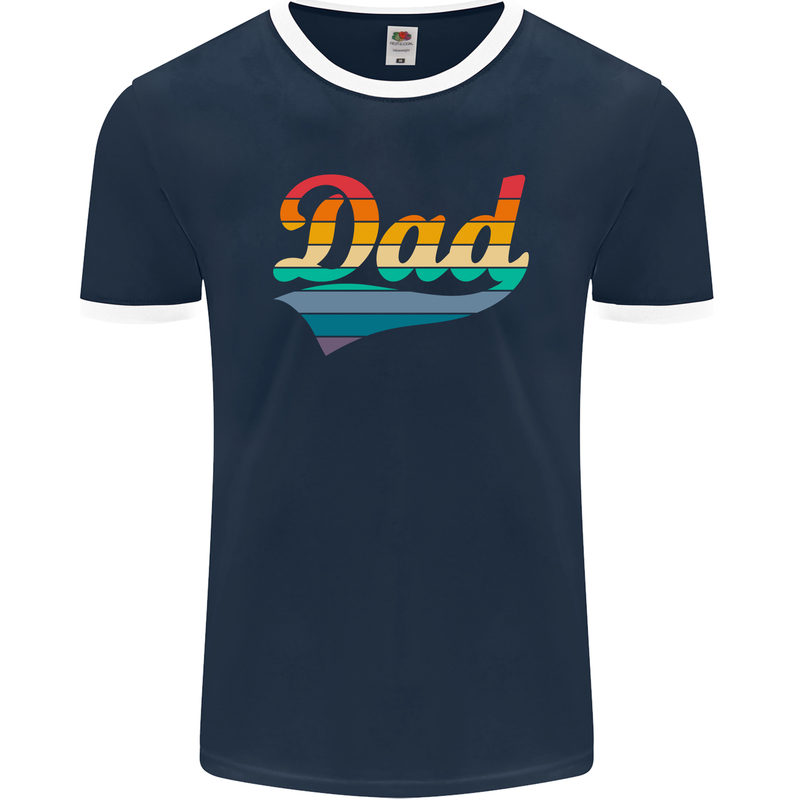 Father's Day Retro Dad Swoosh Mens Ringer T-Shirt FotL Navy Blue/White