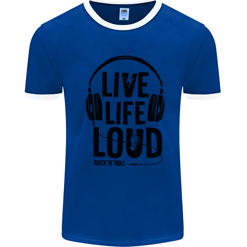 Live Life Loud Rock n Roll Guitar Music Mens Ringer T-Shirt Royal Blue/White