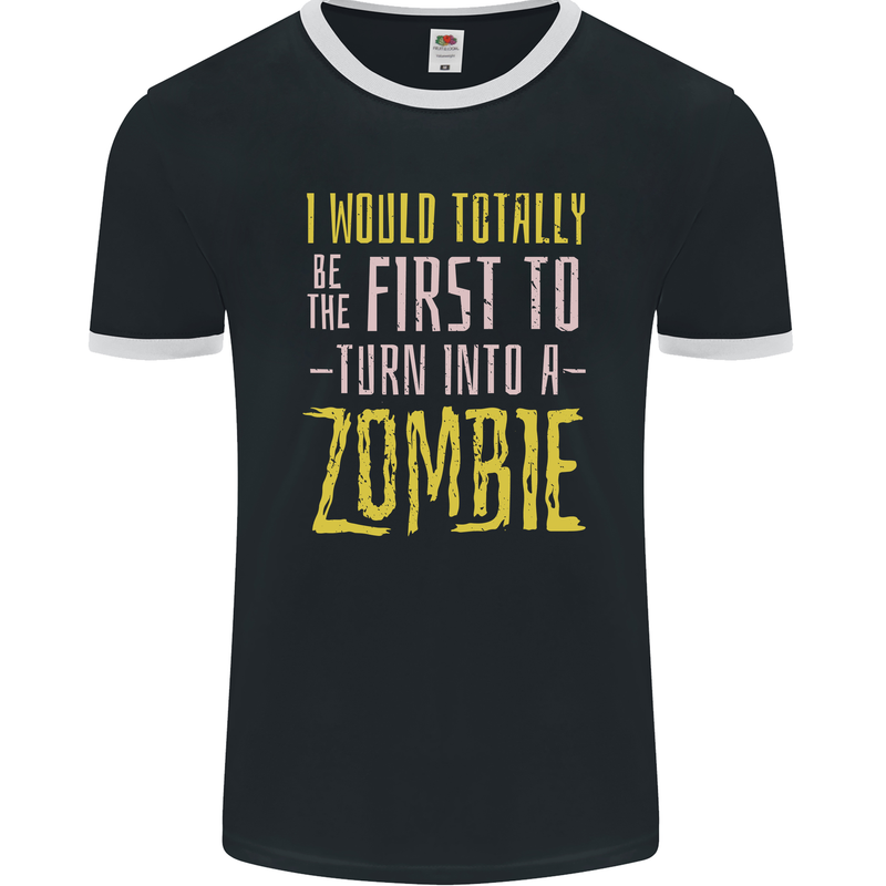 Zombie Apocalypse Funny Halloween Quote Mens Ringer T-Shirt FotL Black/White