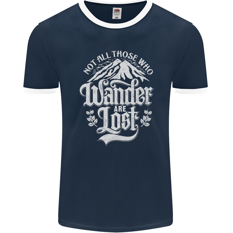 Not All Those Who Wander Are Lost Trekking Mens Ringer T-Shirt FotL Navy Blue/White