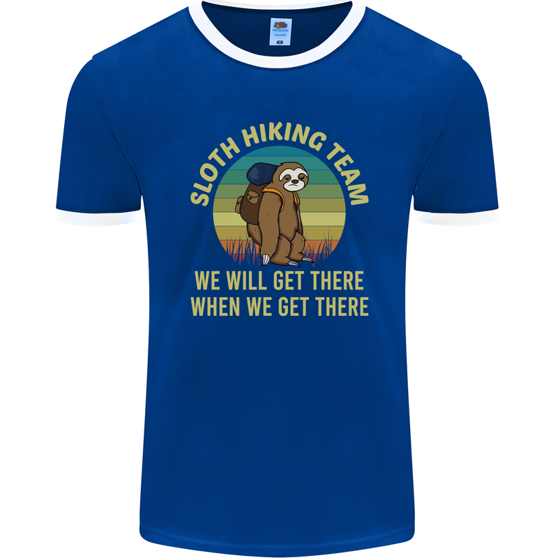 Sloth Hiking Team Funny Trekking Walking Mens Ringer T-Shirt FotL Royal Blue/White