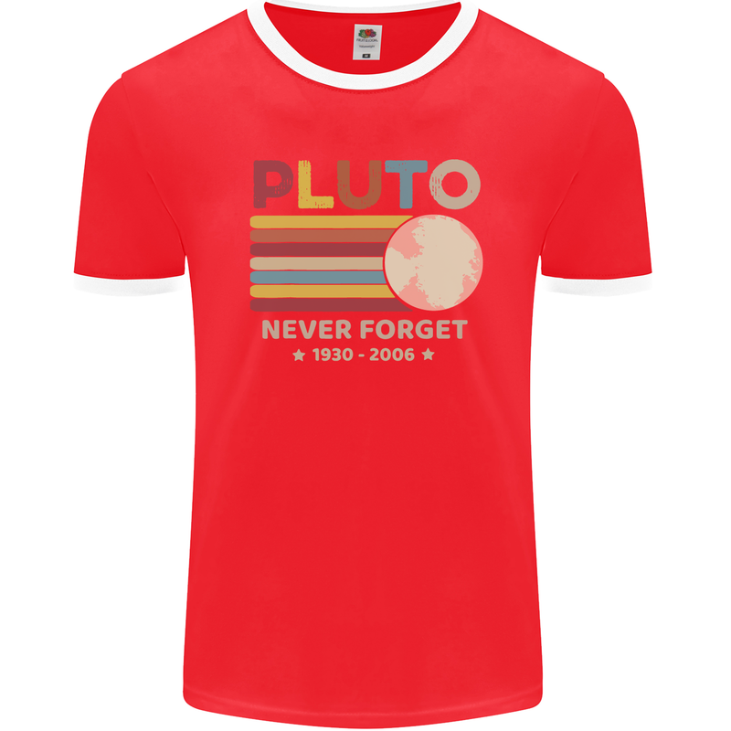 Pluto Never Forget Space Astronomy Planet Mens Ringer T-Shirt FotL Red/White