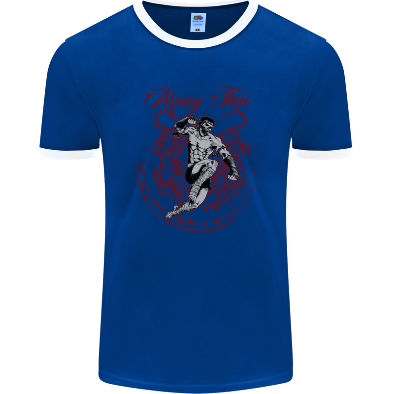 Muay Thai Tiger Warrior MMA Martial Arts Mens Ringer T-Shirt FotL Royal Blue/White