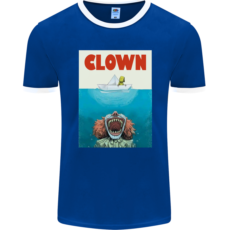 Jaws Funny Parody Clown Halloween Horror Mens Ringer T-Shirt FotL Royal Blue/White