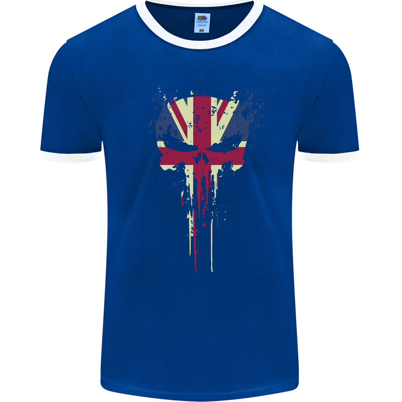 Union Jack Skull Gym St. George's Day Mens Ringer T-Shirt FotL Royal Blue/White