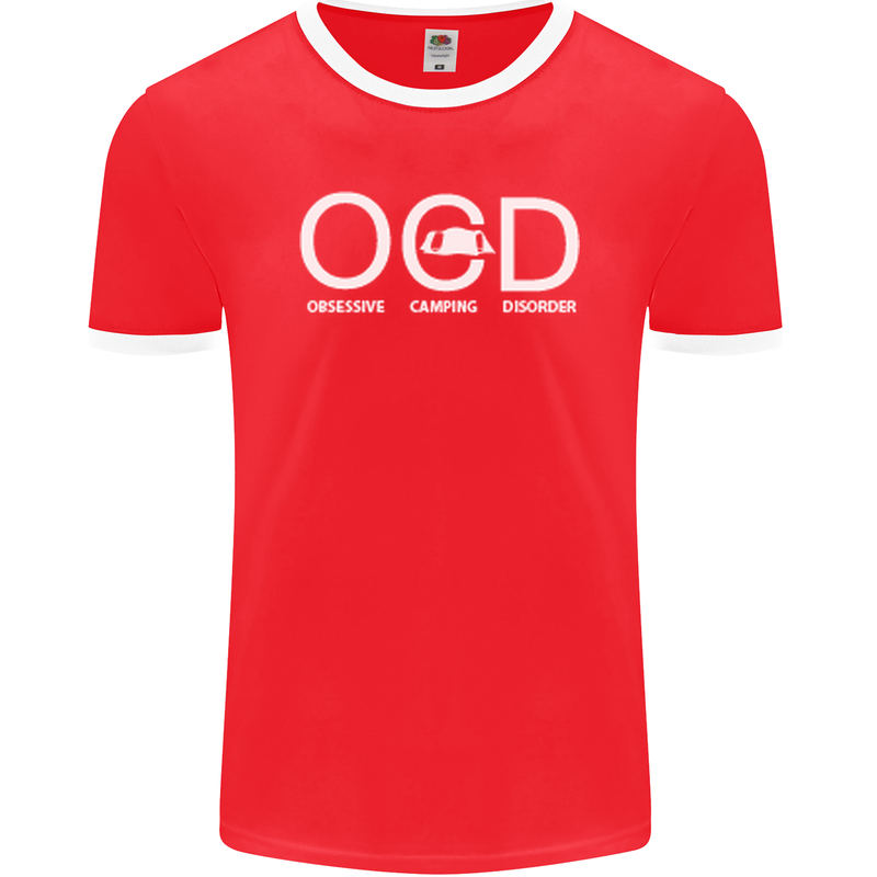 OCD Obsessive Camping Disorder Mens Ringer T-Shirt FotL Red/White