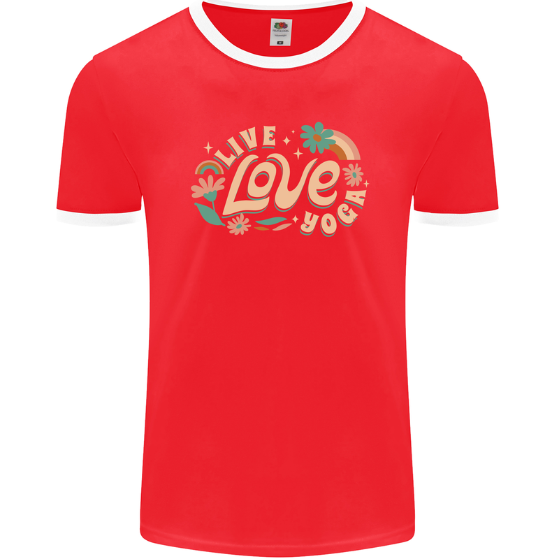 Live Love Yoga Mens Ringer T-Shirt FotL Red/White