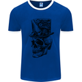 Steampunk Skull With Top Hat Mens White Ringer T-Shirt Royal Blue/White