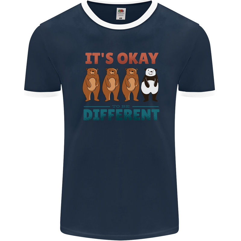 Panda Bear LGBT It's Okay to Be Different Mens Ringer T-Shirt FotL Navy Blue/White