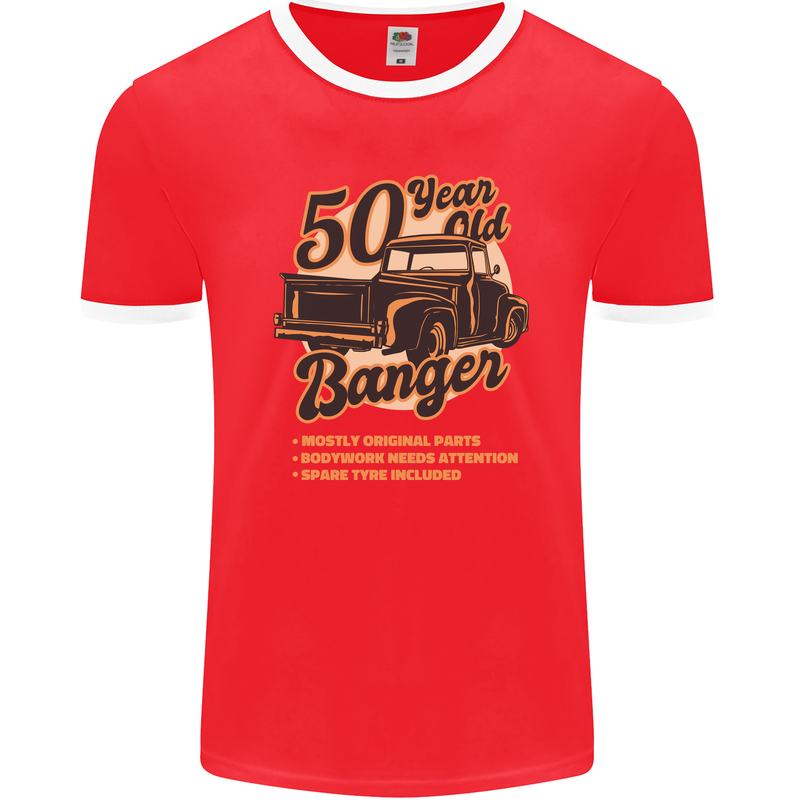 50 Year Old Banger Birthday 50th Year Old Mens Ringer T-Shirt FotL Red/White