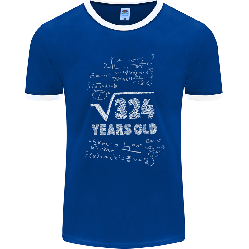 18th Birthday 18 Year Old Geek Funny Maths Mens Ringer T-Shirt FotL Royal Blue/White