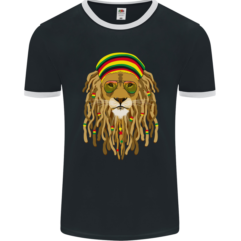 Dreadlock Rasta Lion Jamaica Jamaican Mens Ringer T-Shirt FotL Black/White