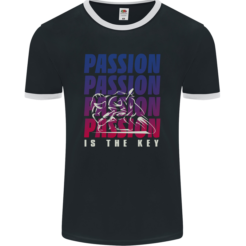 Motorcycle Passion Is the Key Biker Mens Ringer T-Shirt FotL Black/White