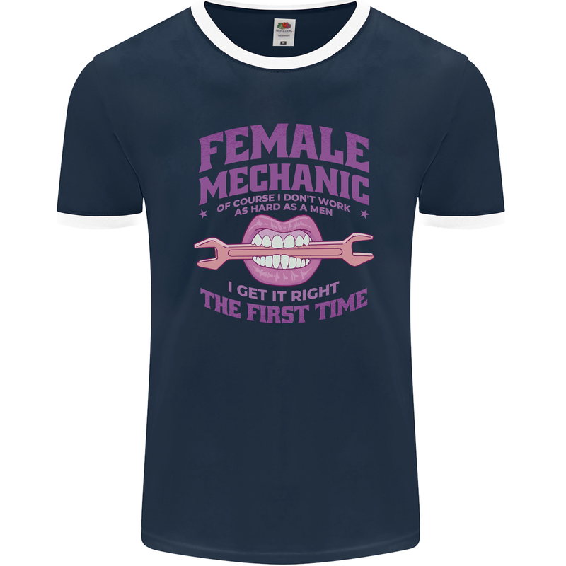 Funny Female Mechanic Mens Ringer T-Shirt FotL Navy Blue/White