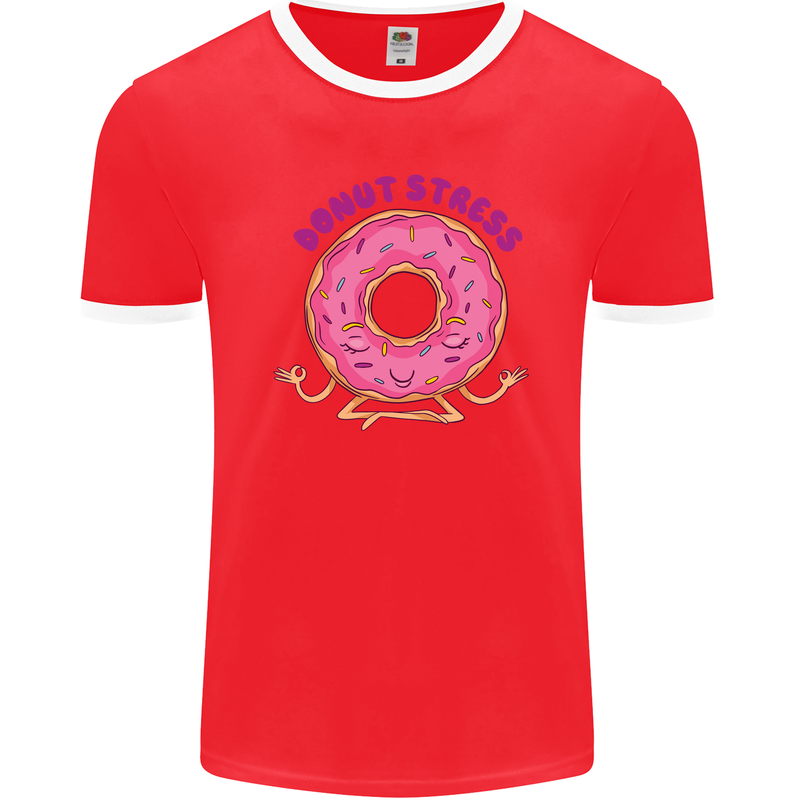 Donut Stress Funny Don't Stress Yoga Joke Mens Ringer T-Shirt FotL Red/White