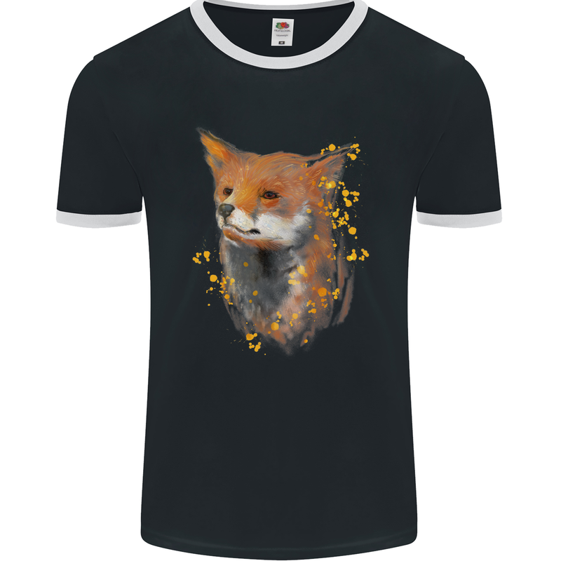 Fox Watercolour Mens Ringer T-Shirt FotL Black/White