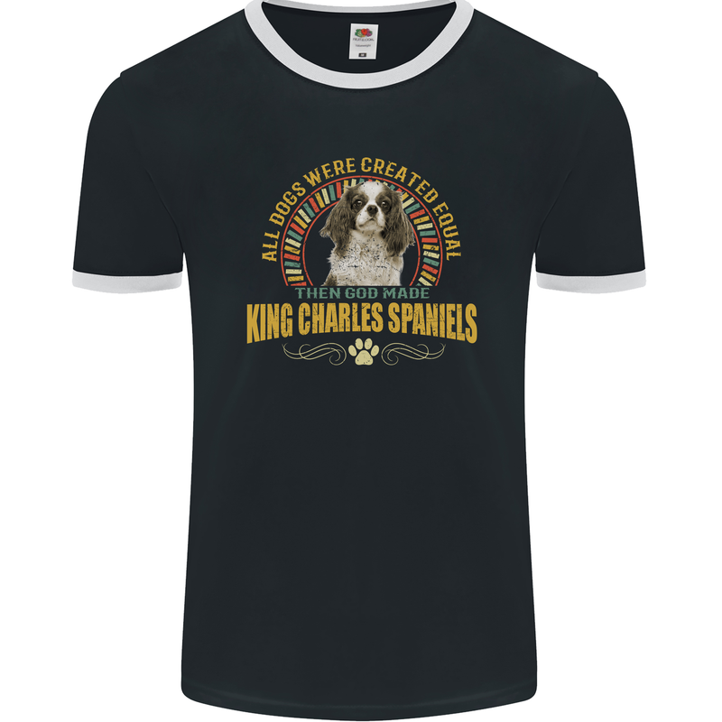 A Cavalier King Charles Spaniel Dog Mens Ringer T-Shirt FotL Black/White