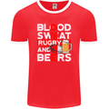 Blood Sweat Rugby and Beers England Funny Mens Ringer T-Shirt FotL Red/White