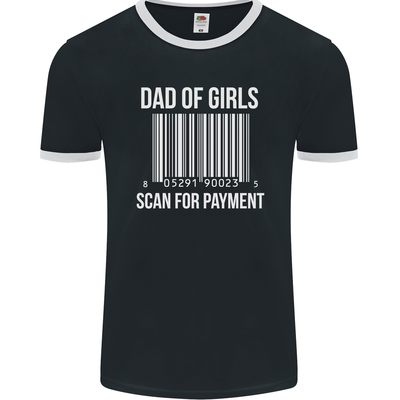 Dad of Girls Scan For Payment Father's Day Mens Ringer T-Shirt FotL Black/White