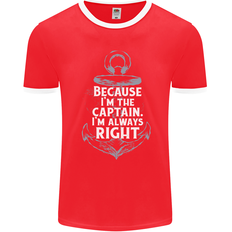 Sailing Captain Narrow Boat Barge Sailor Mens Ringer T-Shirt FotL Red/White