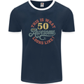 50th Birthday 50 Year Old Awesome Looks Like Mens Ringer T-Shirt FotL Navy Blue/White