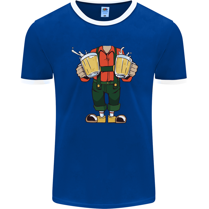 Octoberfest Man With Beer Mens Ringer T-Shirt FotL Royal Blue/White