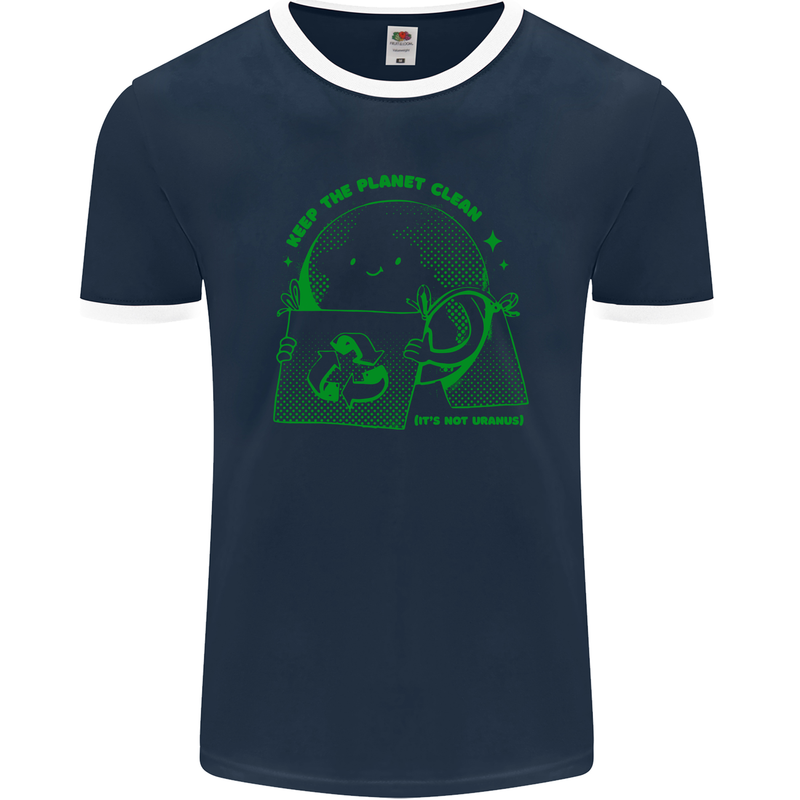 Keep the Planet Clean Climate Change Mens Ringer T-Shirt FotL Navy Blue/White