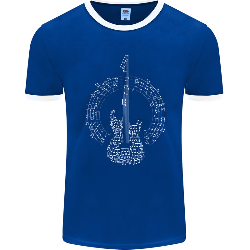 Guitar Notes Electirc Guitarist Player Rock Mens Ringer T-Shirt FotL Royal Blue/White