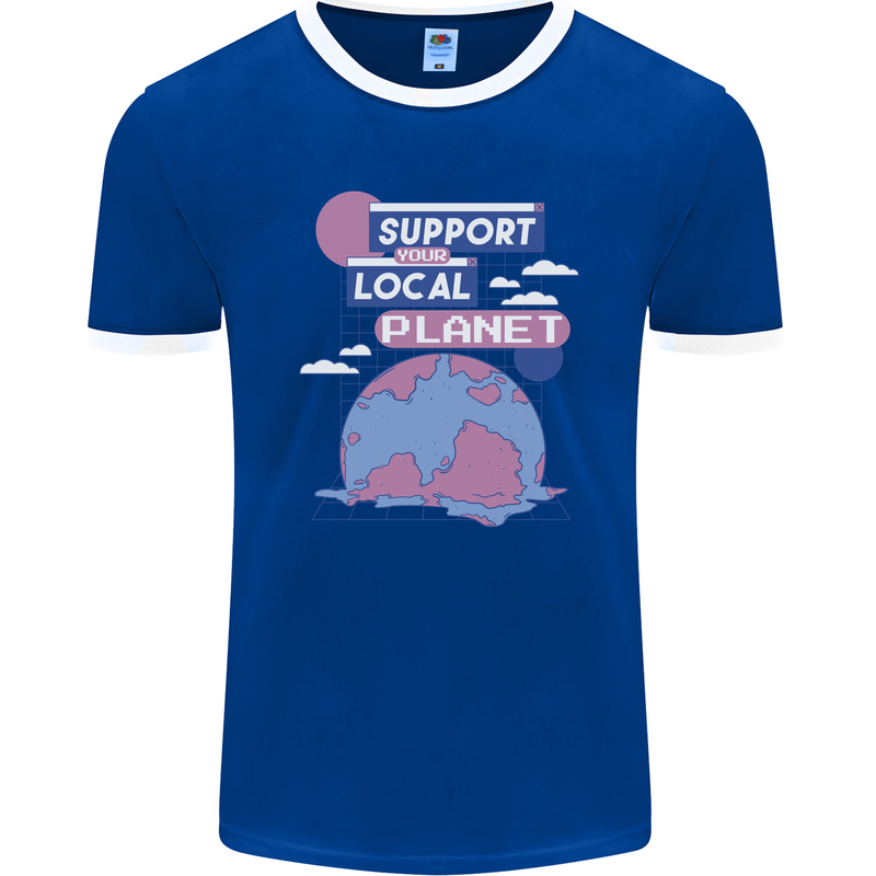 Support Your Local Planet Climate Change Mens Ringer T-Shirt FotL Royal Blue/White