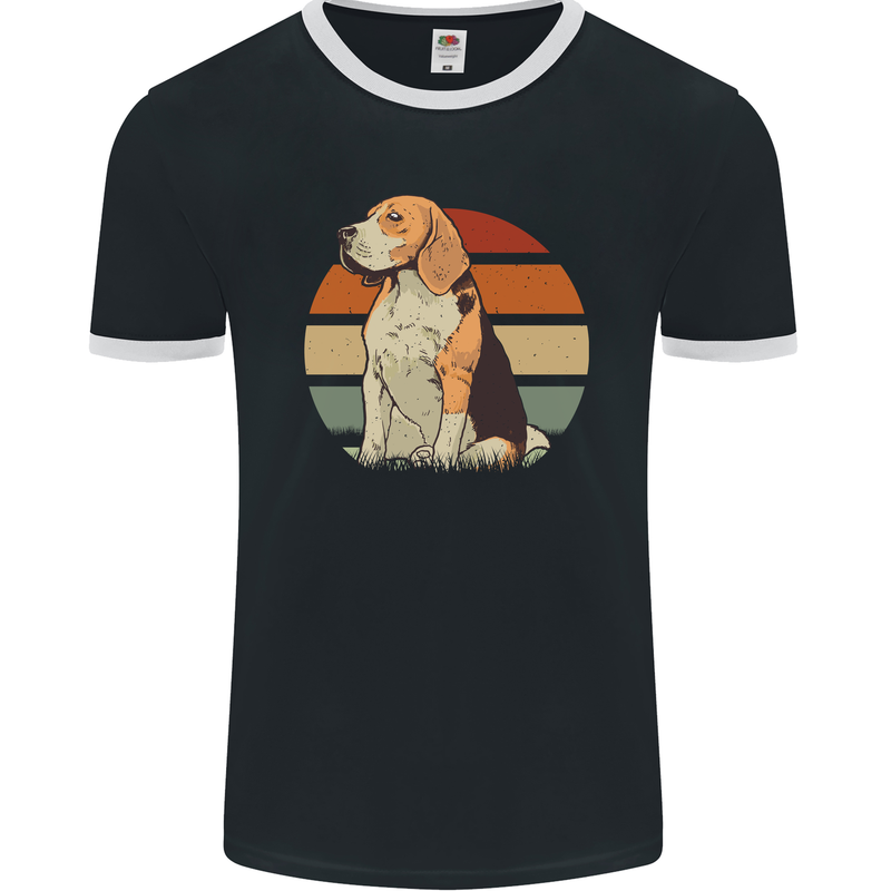 Dogs Beagle With a Retro Sunset Background Mens Ringer T-Shirt FotL Black/White