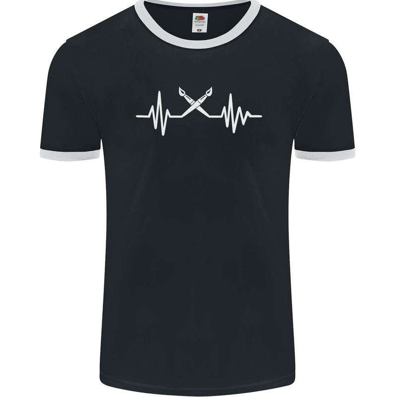 Pulse Artist Art Teacher Fine ECG Mens Ringer T-Shirt FotL Black/White