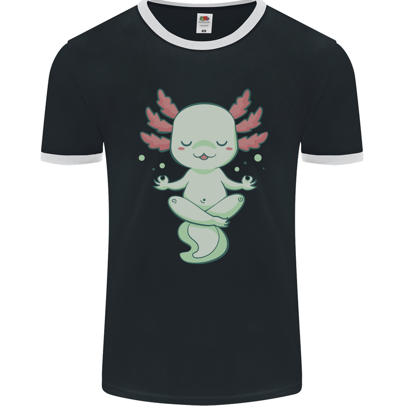 Meditating Axolot Yoga Spiritual Mens Ringer T-Shirt FotL Black/White