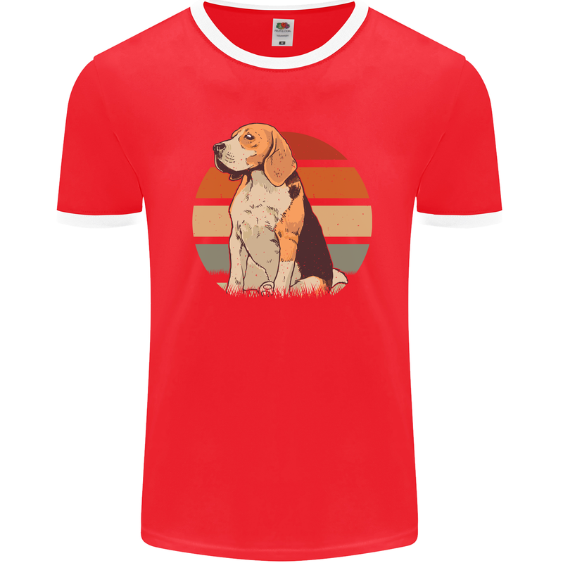 Dogs Beagle With a Retro Sunset Background Mens Ringer T-Shirt FotL Red/White