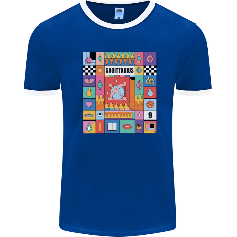 A Vibrant Sagittarius Star Sign Zodiac Mens Ringer T-Shirt FotL Royal Blue/White