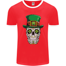 St Patricks Day of the Dead Sugar Skull Mens Ringer T-Shirt FotL Red/White