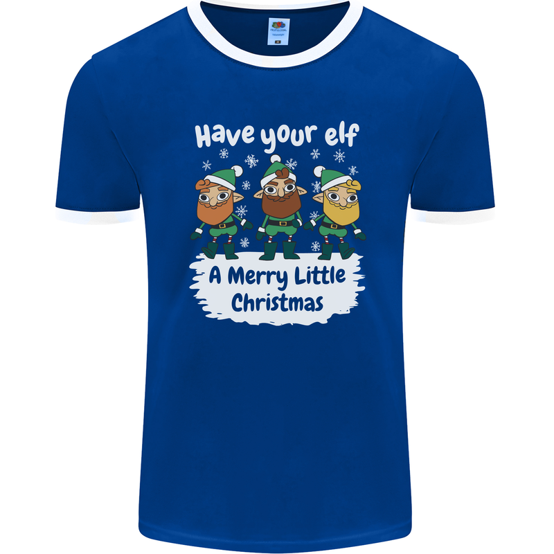 Have Your Elf a Merry Little Christmas Mens Ringer T-Shirt FotL Royal Blue/White