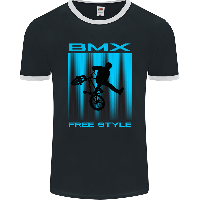 BMX Freestyle Cycling Bicycle Bike Mens Ringer T-Shirt FotL Black/White