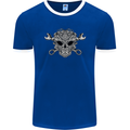 Engine Skull Mechanic Car Biker Motorbike Mens Ringer T-Shirt FotL Royal Blue/White